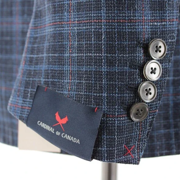 Cardinal of Canada NWT Wool Blend Sport Coat Size 40S US In Blue w/ Coral Plaid